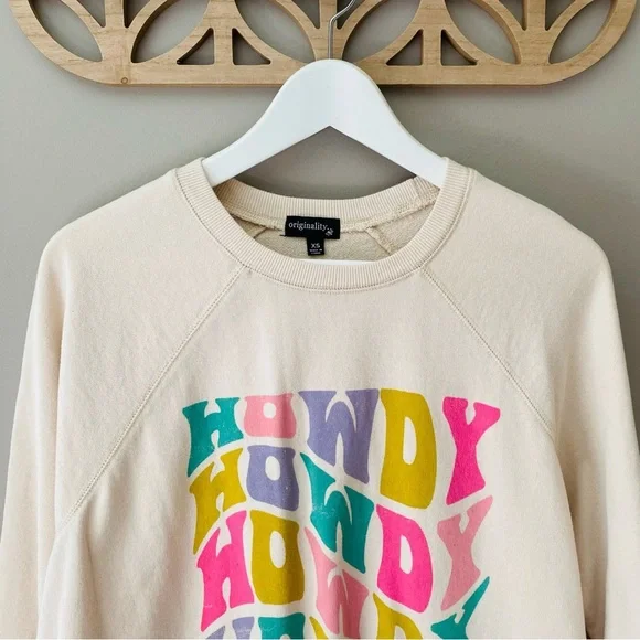Originality 'Howdy' Pullover Sweatshirt Cream Sz XS - Picture 2 of 9